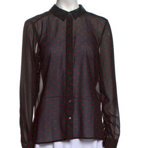 ONLY Vicky Sierra LS Shirt- Black Sheer Blouse with Red Lip Print, EU 38